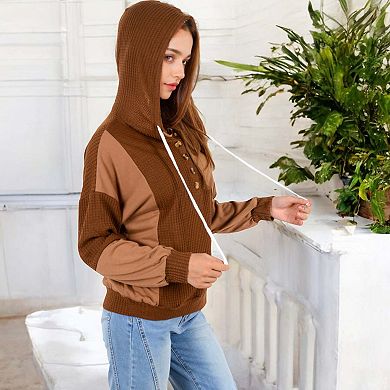 Women's Mixed Tone Knit Button Hoodie