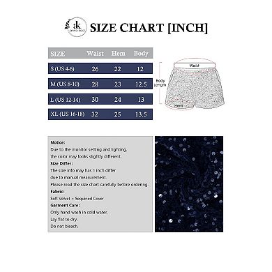 Women's Sparkly Sequin Shorts Elastic Waist Glitter Straight Leg