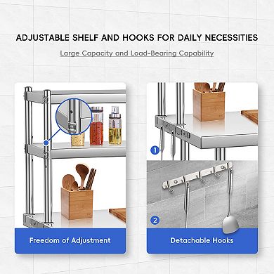 36 x 24 Inches Stainless Steel Work Table with Overshelves