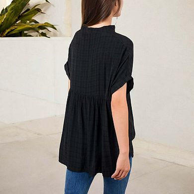Women's Minimal Plaid Tunic Blouse