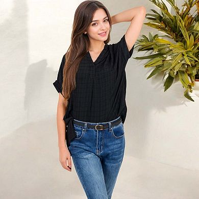 Women's Minimal Plaid Tunic Blouse