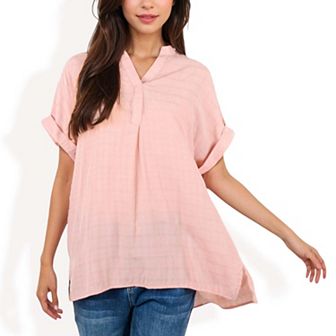 Women's Minimal Plaid Tunic Blouse