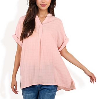 Women's Minimal Plaid Tunic Blouse