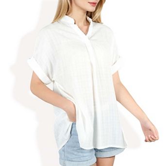 Women's Minimal Plaid Tunic Blouse