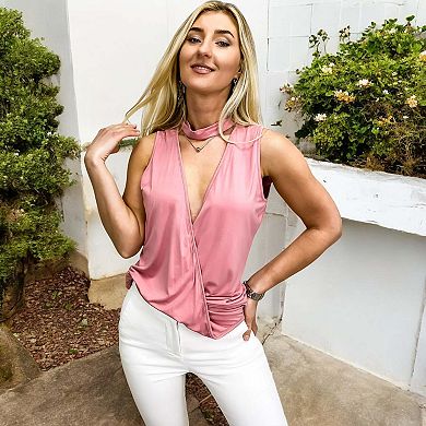 Women's Choker V Neck Cut Loose Shirt