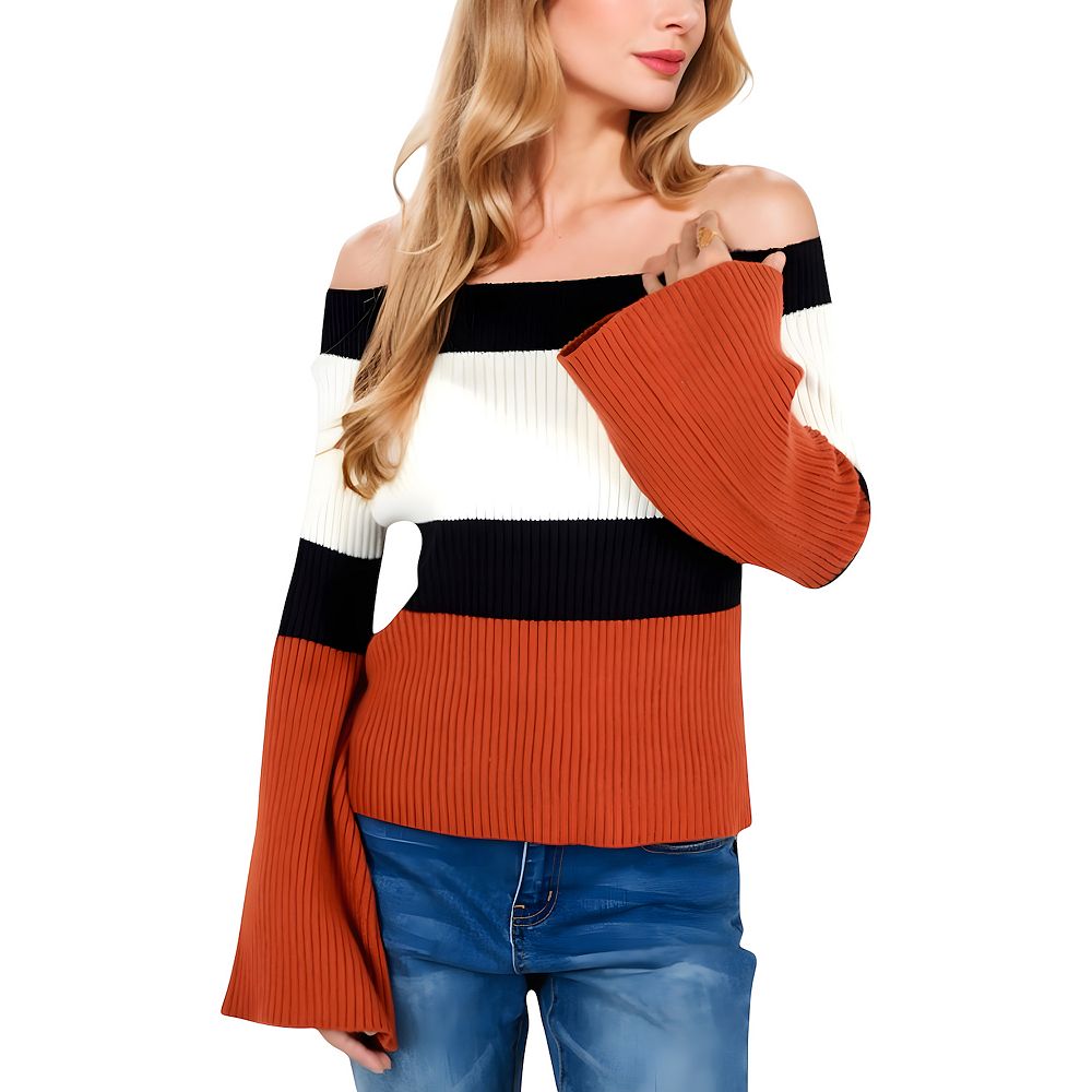 Off Shoulder Ribbed Knit Sweater