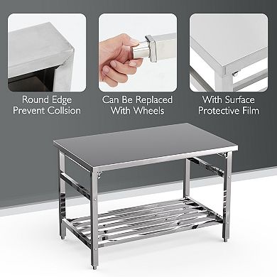 Stainless Steel Table, 30 x 48 Inches Folding Heavy Duty Table for Kitchen