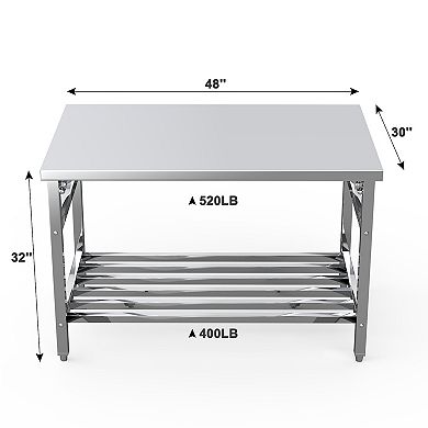 Stainless Steel Table, 30 x 48 Inches Folding Heavy Duty Table for Kitchen