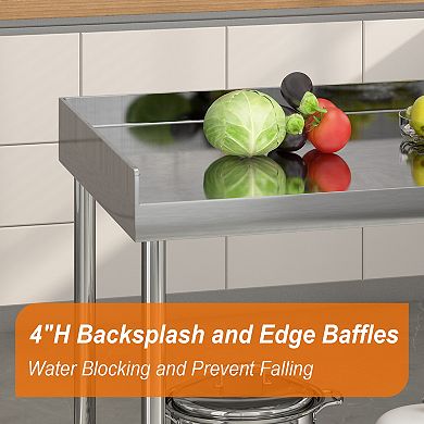 Stainless Steel Table with Backsplash, 36 x 30 Inches