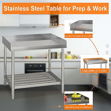 Stainless Steel Table with Backsplash, 36 x 30 Inches
