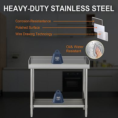 Stainless Steel Table with Backsplash, 36 x 30 Inches