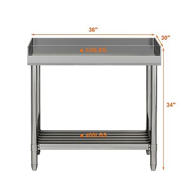 Stainless Steel Table with Backsplash, 36 x 30 Inches