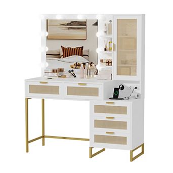 Modern Vanity Makeup Desk with Vanity Mirror, 5 Drawers
