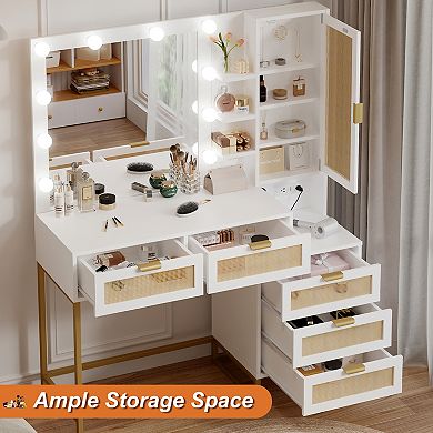 Modern Vanity Makeup Desk with Vanity Mirror, 5 Drawers