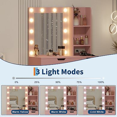 Modern Vanity Makeup Desk with Vanity Mirror, 4 Drawers