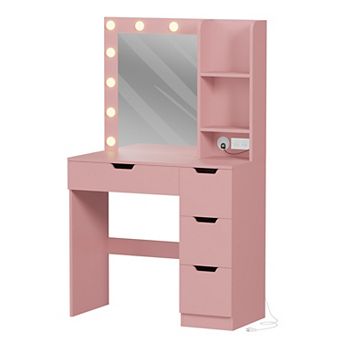Modern Vanity Makeup Desk with Vanity Mirror, 4 Drawers