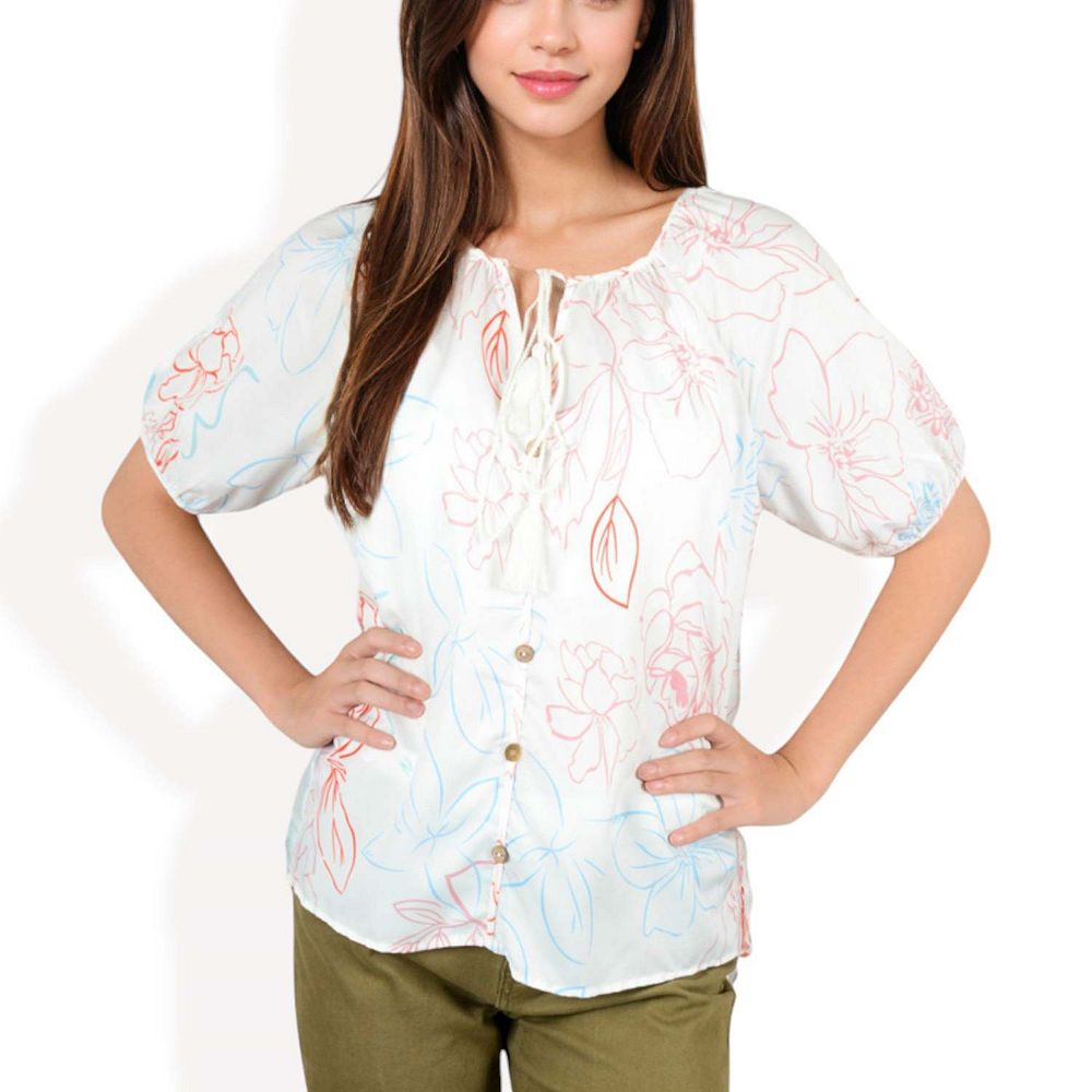 Tassel Tie Neck Long Sleeve Blouse main image 1