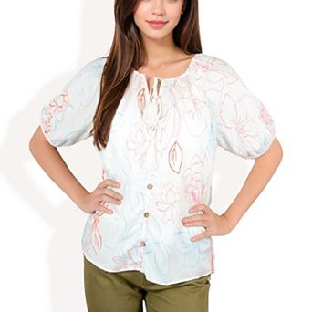 Women's Tassel Tie Neck Floral Blouse