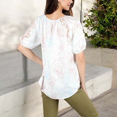Women's Tassel Tie Neck Floral Blouse