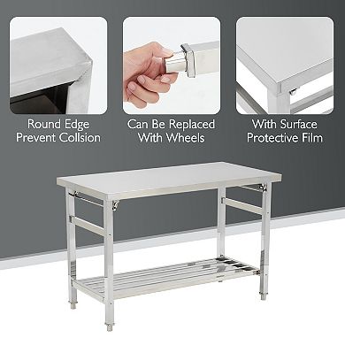 Stainless Steel Table, 24 x 48 Inches Folding Heavy Duty Table for Kitchen