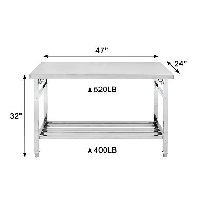 Stainless Steel Table, 24 x 48 Inches Folding Heavy Duty Table for Kitchen