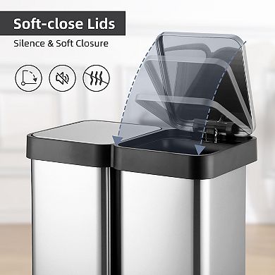 16 Gallon Dual Trash and Recycling Bin, 60L(2x30L) without Inner Bucket