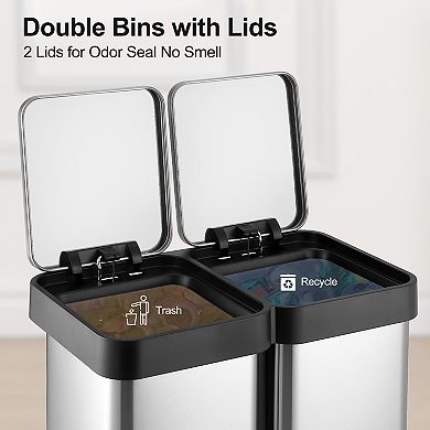 16 Gallon Dual Trash and Recycling Bin, 60L(2x30L) without Inner Bucket