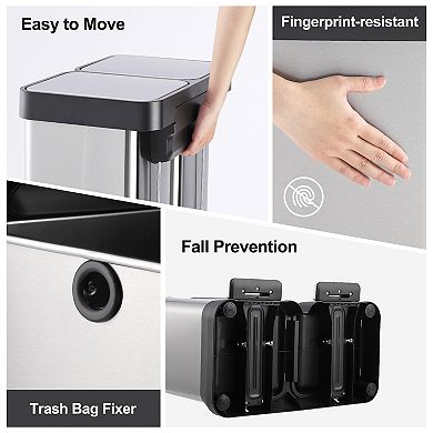 16 Gallon Dual Trash and Recycling Bin, 60L(2x30L) without Inner Bucket