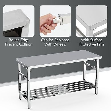 Stainless Steel Table, 24 x 60 Inches Folding Heavy Duty Table for Kitchen