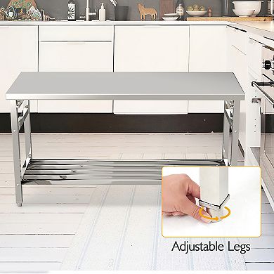 Stainless Steel Table, 24 x 60 Inches Folding Heavy Duty Table for Kitchen