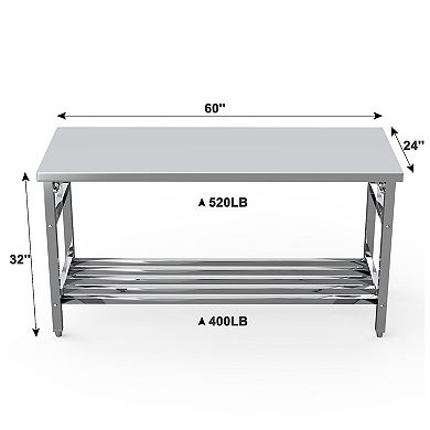 Stainless Steel Table, 24 x 60 Inches Folding Heavy Duty Table for Kitchen