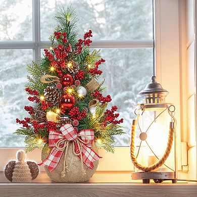 24" Pre-Lit Mini Christmas Tree with LED Lights