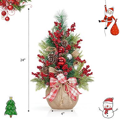 24" Pre-Lit Mini Christmas Tree with LED Lights