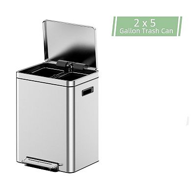 10.6 Gallon Dual Trash Can, Double Compartment Classified Garbage Can with Removable Inner Bucket