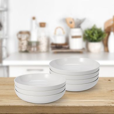 Large Pasta Bowls Set of 6, Shallow Wide Dinner Bowls, 8 inch