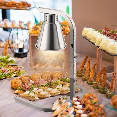 Commercial Food Heat Lamp 1 Bulb Food Warming Light Portable Electric Food Warmer with Free Standing Stainless Steel Catering Food Warming Lamp