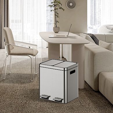 2 x 4-Gallon Garbage Can for Kitchen, 2 Compartments for Recycling and Trash