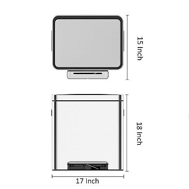 8 Gallon Dual Trash Can, Double Compartment Classified Garbage Can with Removable Inner Bucket