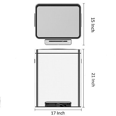 9.5 Gallon Dual Trash Can, Double Compartment Classified Garbage Can with Removable Inner Bucket