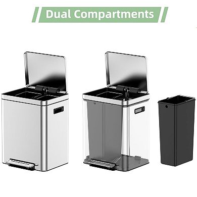 9.5 Gallon Dual Trash Can, Double Compartment Classified Garbage Can with Removable Inner Bucket