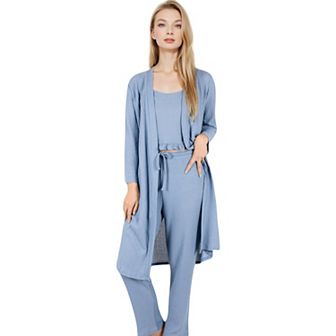 Women's Three-Piece Loungewear Set with Long Cardigan, Tank, and Drawstring Pants