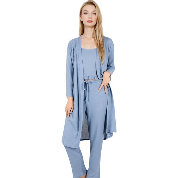 Women's Three-Piece Loungewear Set with Long Cardigan, Tank