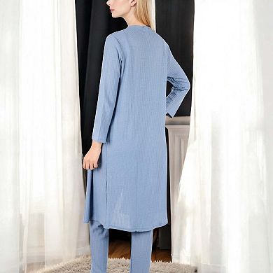 Women's Three-Piece Loungewear Set with Long Cardigan, Tank, and Drawstring Pants