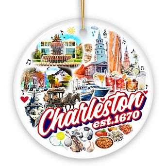 Historically Vibrant Charleston Ornament, Coastal City South Carolina Christmas Gift, Circle