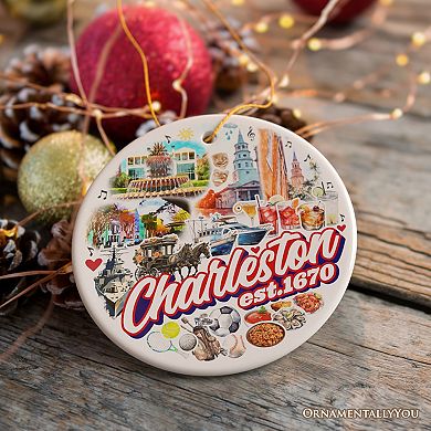 Historically Vibrant Charleston Ornament, Coastal City South Carolina Christmas Gift, Circle