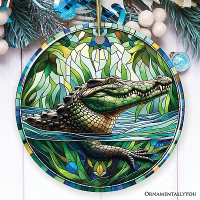 オーナメント Nile Crocodile Stained Glass Style Ceramic Ornament, African