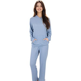 Women's Waffle Knit Hoodie Lounge Set with Front Pocket and Relaxed Fit Pants