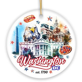 Artistic Washington DC Ceramic Ornament, Landmarks of the Nation’s Capital, White House Travel