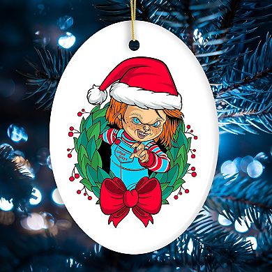 Santa Chucky Christmas Ornament, Oval Version
