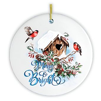 Merry & Bright Artistic Birdhouse Christmas Ornament